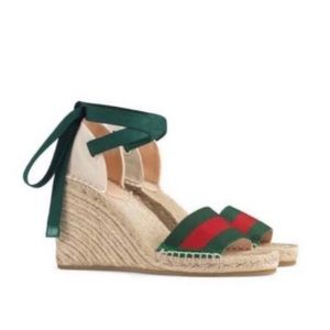 GUCCI Lilibeth Canvas Wedge Espadrille Sandals